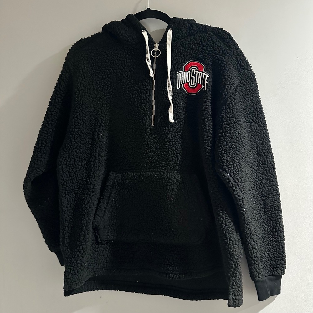 PINK Victoria's Secret Ohio State OSU Sherpa Hoodie‎ Small Black Quarter Zip